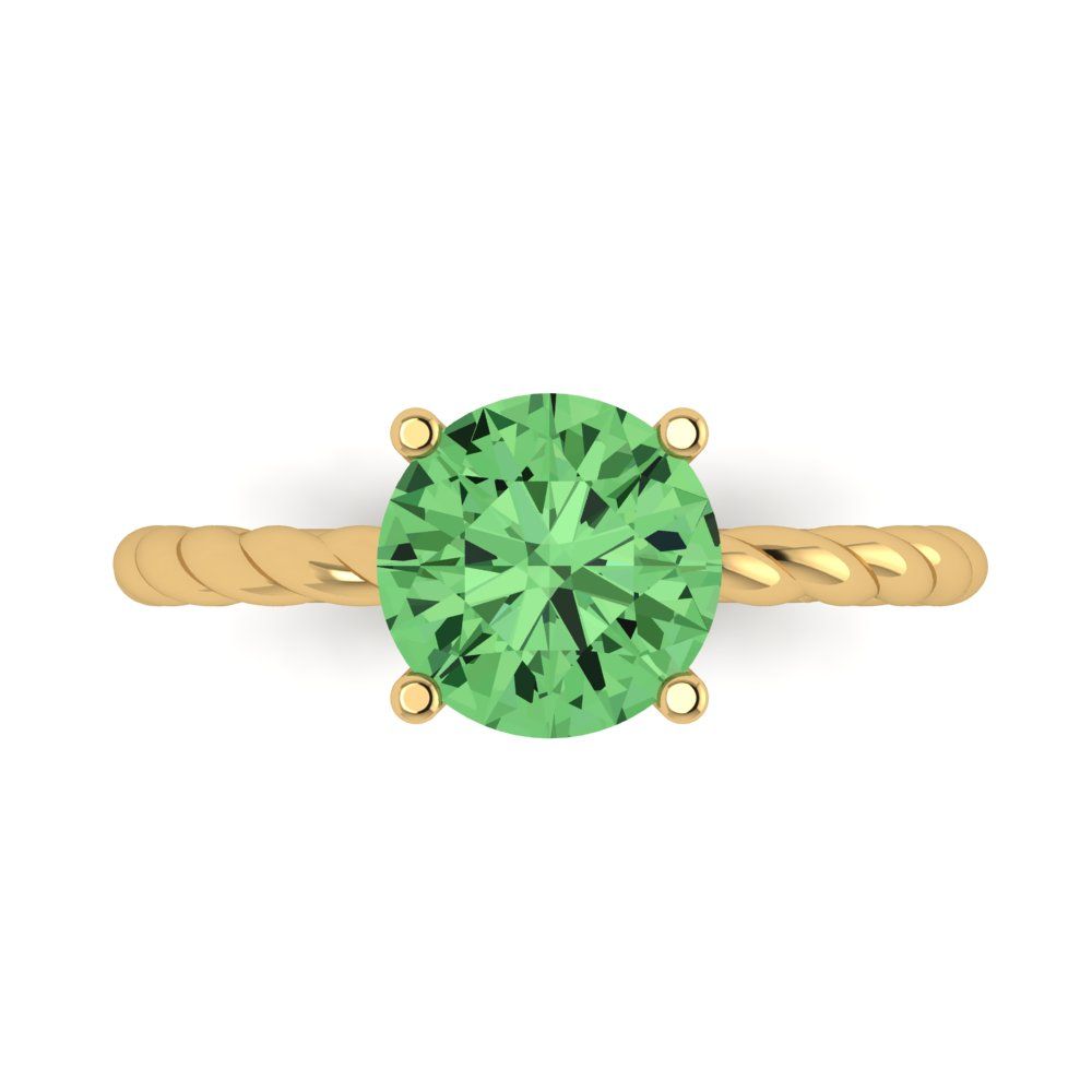 2 cttw Zirconia Simulated Green Diamond Solitaire  Engagement Ring - Solid Gold (VVS1, Round Cut,8.0mm)