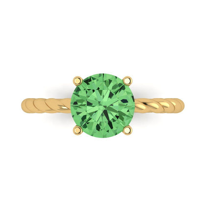 2 cttw Zirconia Simulated Green Diamond Solitaire  Engagement Ring - Solid Gold (VVS1, Round Cut,8.0mm)