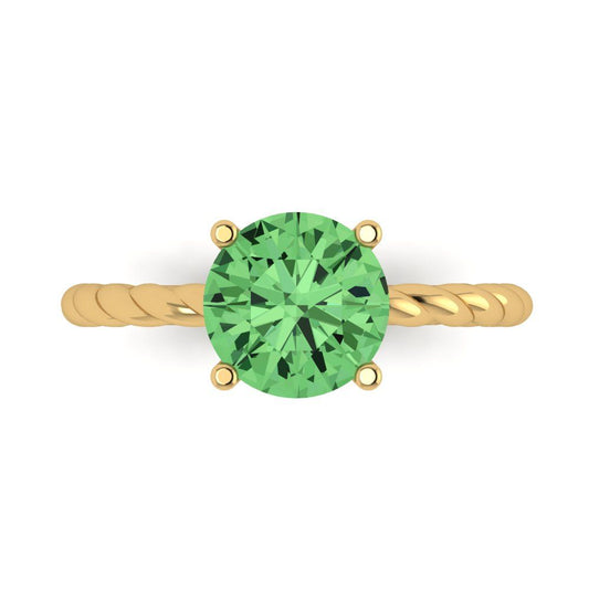 2 cttw Zirconia Simulated Green Diamond Solitaire  Engagement Ring - Solid Yellow Gold (VVS1, Round Cut,8.0mm)