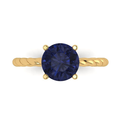 2 cttw Simulated Blue Sapphire Solitaire  Engagement Ring - Solid Gold (Round Cut,8.0mm)