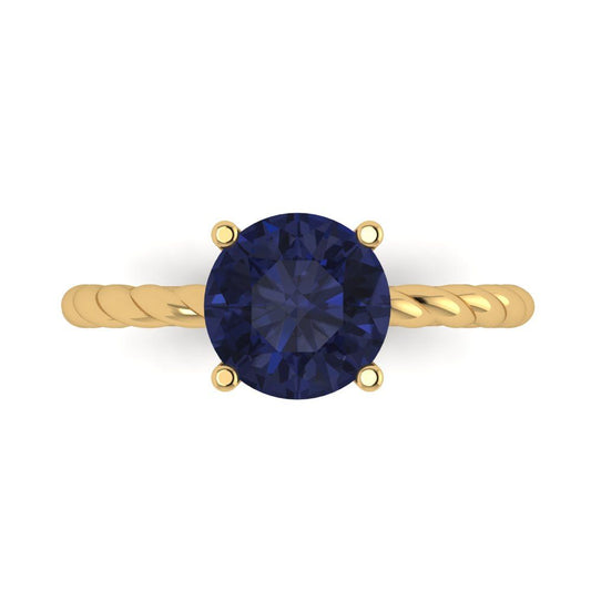 2 cttw Simulated Blue Sapphire Solitaire  Engagement Ring - Solid Yellow Gold (VVS1, Round Cut,8.0mm)