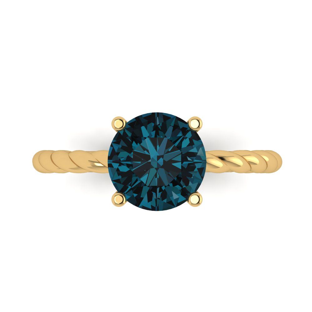 2 cttw Natural London Blue Topaz Solitaire  Engagement Ring - Solid Gold (Round Cut,8.0mm)