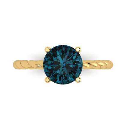 2 cttw Natural London Blue Topaz Solitaire  Engagement Ring - Solid Gold (Round Cut,8.0mm)