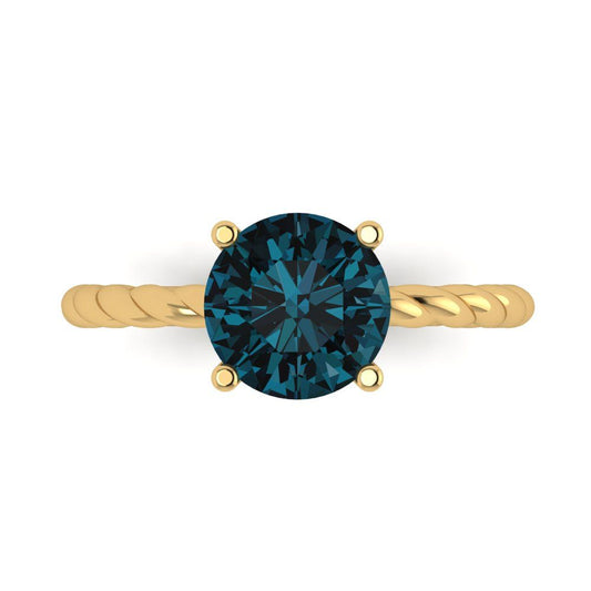 2 cttw Natural London Blue Topaz Solitaire  Engagement Ring - Solid Yellow Gold (VVS1, Round Cut,8.0mm)