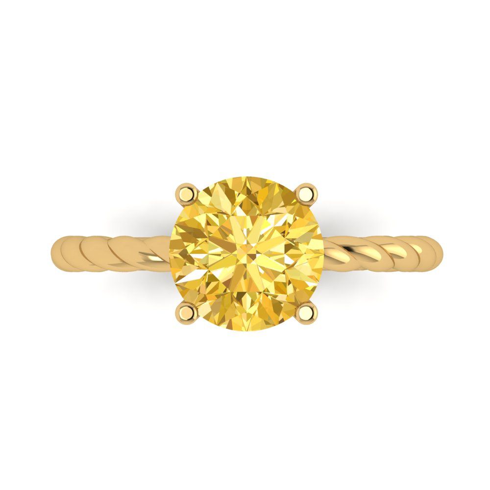 2 cttw Zirconia Simulated Yellow Diamond Solitaire  Engagement Ring - Solid Gold (VVS1, Round Cut,8.0mm)