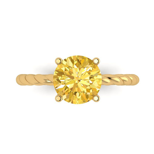 2 cttw Zirconia Simulated Yellow Diamond Solitaire  Engagement Ring - Solid Yellow Gold (VVS1, Round Cut,8.0mm)