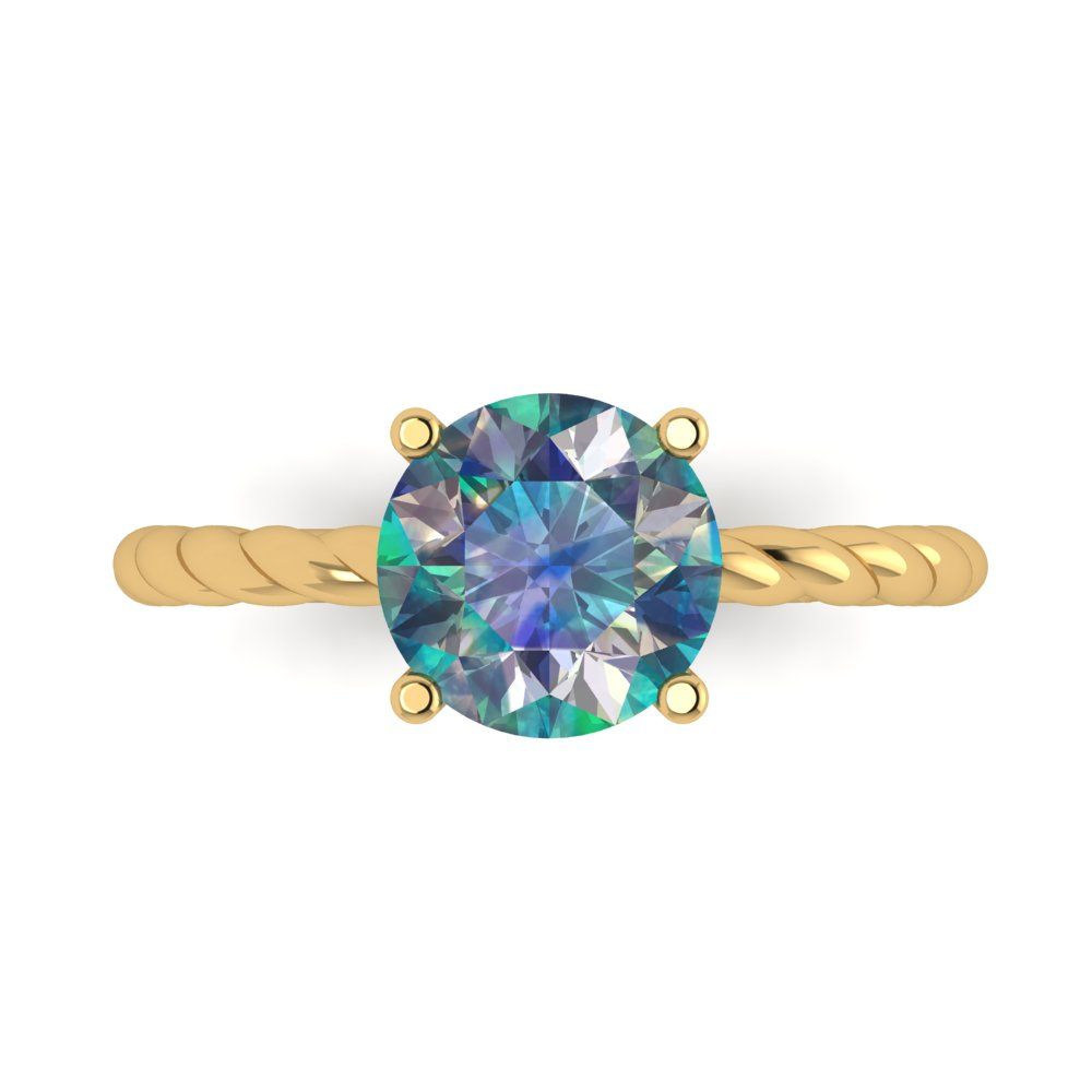 2 cttw Blue Moissanite Solitaire  Engagement Ring - Solid Gold (Round Cut,8.0mm)