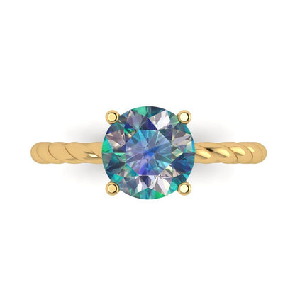 2 cttw Blue Moissanite Solitaire  Engagement Ring - Solid Gold (Round Cut,8.0mm)