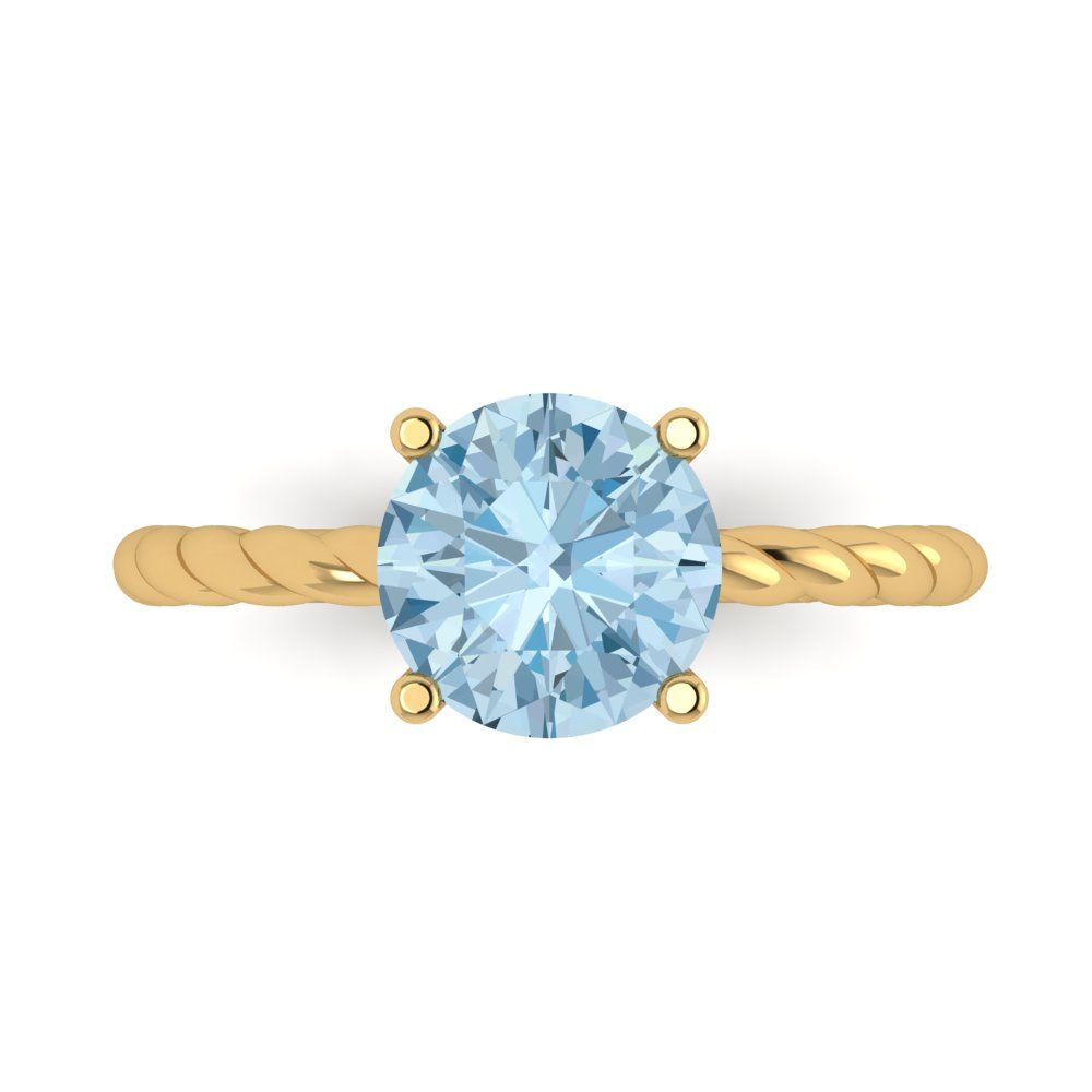 2 cttw Natural Aquamarine Solitaire  Engagement Ring - Solid Gold (Round Cut,8.0mm)