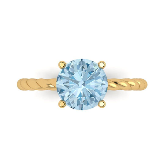 2 cttw Natural Aquamarine Solitaire  Engagement Ring - Solid Yellow Gold (VVS1, Round Cut,8.0mm)