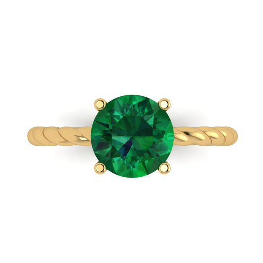 2 cttw Simulated Emerald Solitaire  Engagement Ring - Solid Yellow Gold (VVS1, Round Cut,8.0mm)
