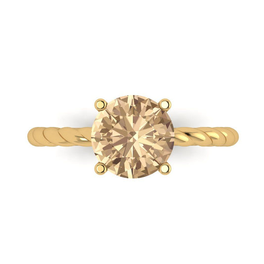 2 cttw Yellow Moissanite Solitaire  Engagement Ring - Solid Yellow Gold (VVS1, Round Cut,8.0mm)