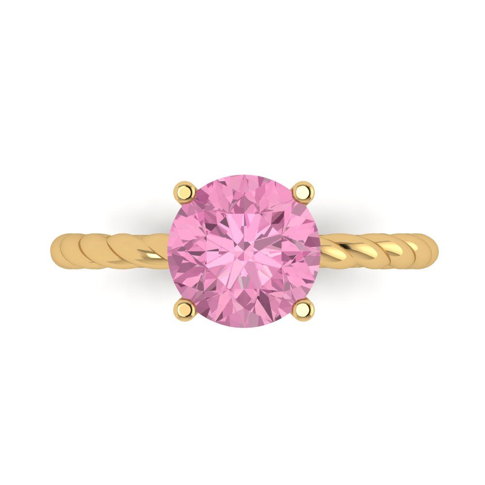 2 cttw Zirconia Simulated Pink Diamond Solitaire  Engagement Ring - Solid Gold (VVS1, Round Cut,8.0mm)
