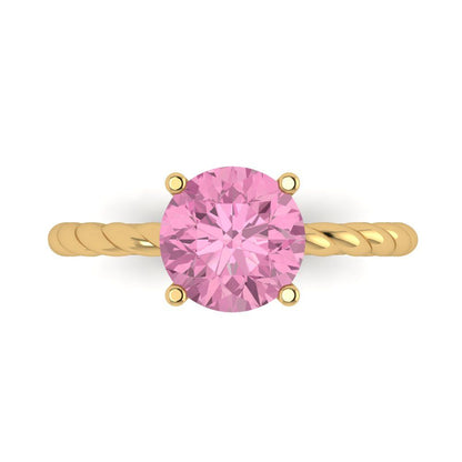 2 cttw Zirconia Simulated Pink Diamond Solitaire  Engagement Ring - Solid Gold (VVS1, Round Cut,8.0mm)