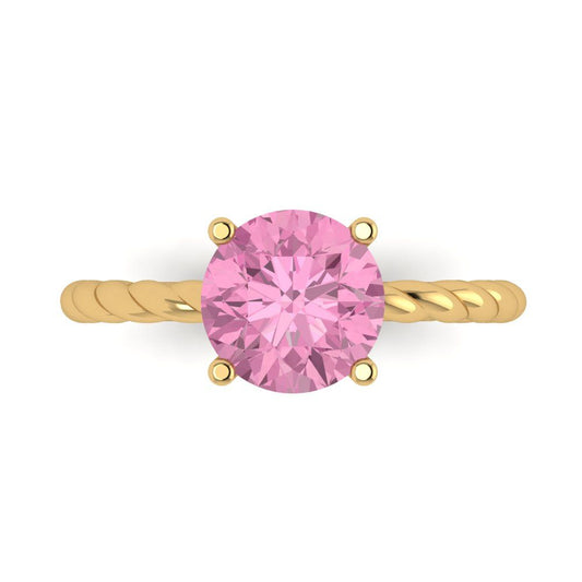 2 cttw Zirconia Simulated Pink Diamond Solitaire  Engagement Ring - Solid Yellow Gold (VVS1, Round Cut,8.0mm)