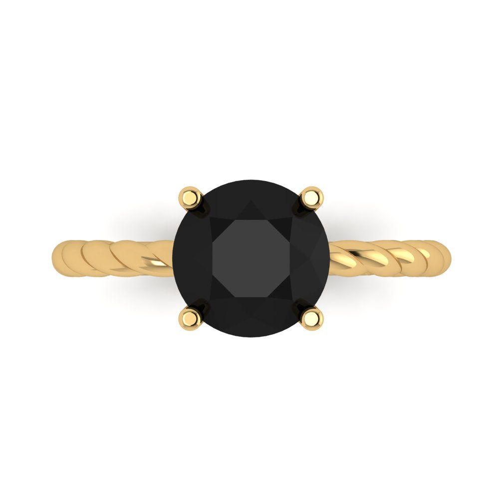 2 cttw Natural Onyx Solitaire  Engagement Ring - Solid Gold (Round Cut,8.0mm)