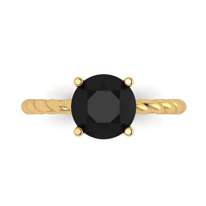2 cttw Natural Onyx Solitaire  Engagement Ring - Solid Gold (Round Cut,8.0mm)