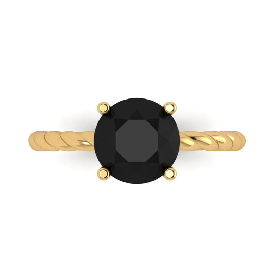 2 cttw Natural Onyx Solitaire  Engagement Ring - Solid Yellow Gold (VVS1, Round Cut,8.0mm)