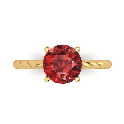 2 cttw Natural Garnet Solitaire  Engagement Ring - Solid Gold (Round Cut,8.0mm)