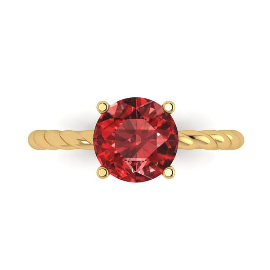 2 cttw Natural Garnet Solitaire  Engagement Ring - Solid Yellow Gold (VVS1, Round Cut,8.0mm)