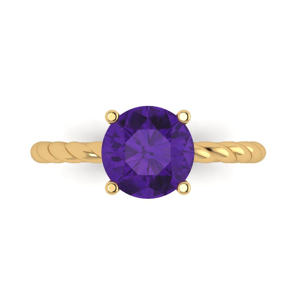 2 cttw Natural Amethyst Solitaire  Engagement Ring - Solid Gold (Round Cut,8.0mm)