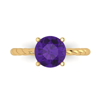2 cttw Natural Amethyst Solitaire  Engagement Ring - Solid Gold (Round Cut,8.0mm)