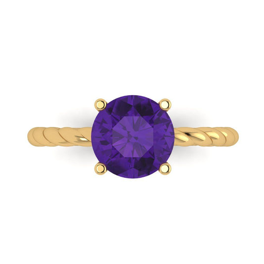 2 cttw Natural Amethyst Solitaire  Engagement Ring - Solid Yellow Gold (VVS1, Round Cut,8.0mm)