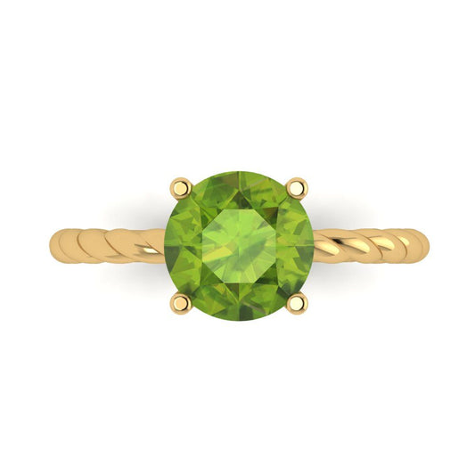 2 cttw Natural Peridot Solitaire  Engagement Ring - Solid Yellow Gold (VVS1, Round Cut,8.0mm)