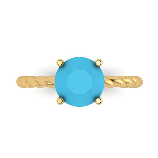 2 cttw Simulated Turquoise Solitaire  Engagement Ring - Solid Yellow Gold (VVS1, Round Cut,8.0mm)