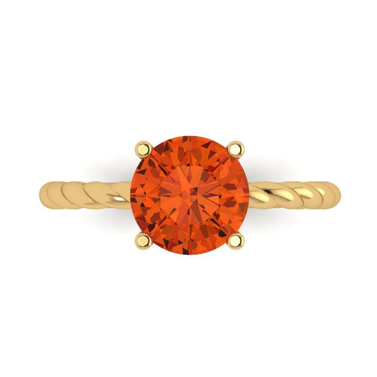 2 cttw Zirconia Simulated Red Diamond Solitaire  Engagement Ring - Solid Yellow Gold (VVS1, Round Cut,8.0mm)