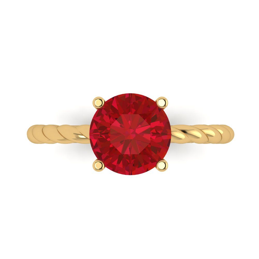 2 cttw Simulated Ruby Solitaire  Engagement Ring - Solid Yellow Gold (VVS1, Round Cut,8.0mm)