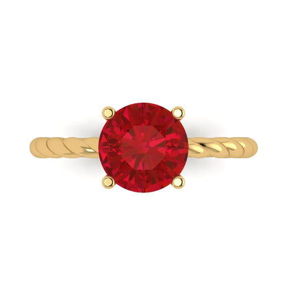 2 cttw Simulated Ruby Solitaire  Engagement Ring - Solid Yellow Gold (VVS1, Round Cut,8.0mm)