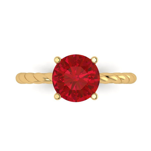 2 cttw Simulated Ruby Solitaire  Engagement Ring - Solid Yellow Gold (VVS1, Round Cut,8.0mm)