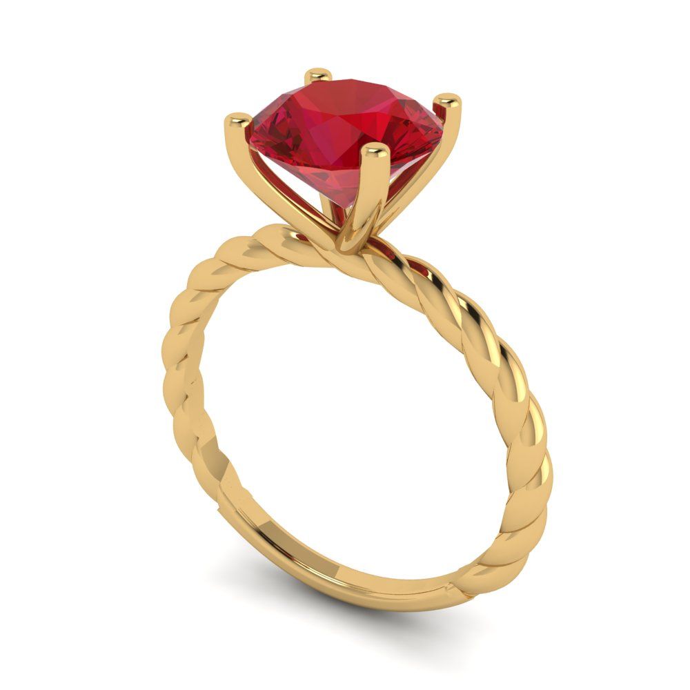 2 cttw Simulated Ruby Solitaire  Engagement Ring - Solid Yellow Gold (VVS1, Round Cut,8.0mm)