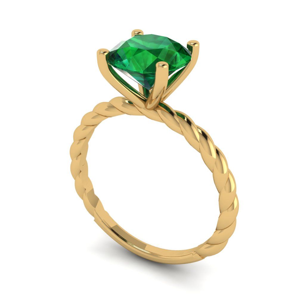 2 cttw Simulated Emerald Solitaire  Engagement Ring - Solid Gold (Round Cut,8.0mm)