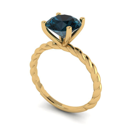2 cttw Natural London Blue Topaz Solitaire  Engagement Ring - Solid Gold (Round Cut,8.0mm)