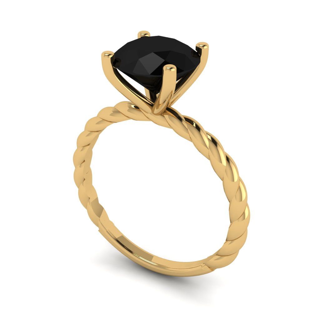 2 cttw Natural Onyx Solitaire  Engagement Ring - Solid Gold (Round Cut,8.0mm)