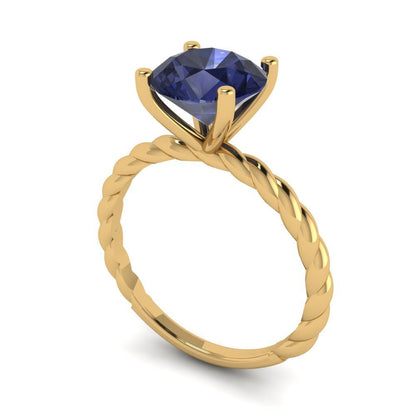 2 cttw Simulated Blue Sapphire Solitaire  Engagement Ring - Solid Gold (Round Cut,8.0mm)