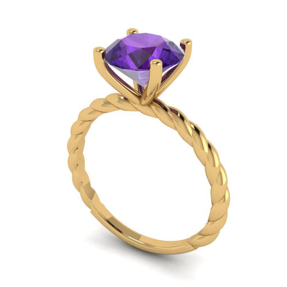 2 cttw Natural Amethyst Solitaire  Engagement Ring - Solid Gold (Round Cut,8.0mm)