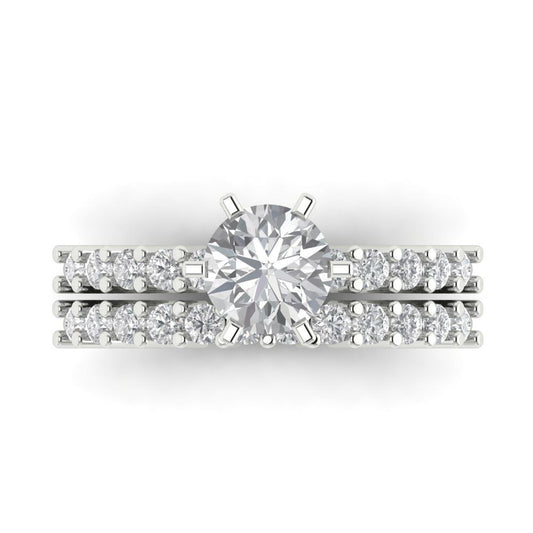 1.66 cttw Round Cut Zirconia Simulated Diamond Bridal Set - Solid White Gold Engagement Ring & Wedding Band