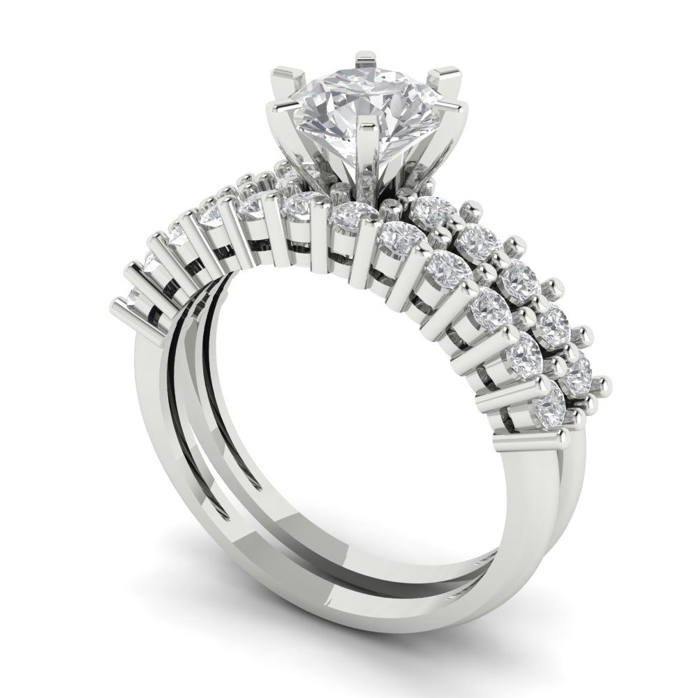 1.66 cttw Round Cut Zirconia Simulated Diamond Bridal Set - Solid White Gold Engagement Ring & Wedding Band