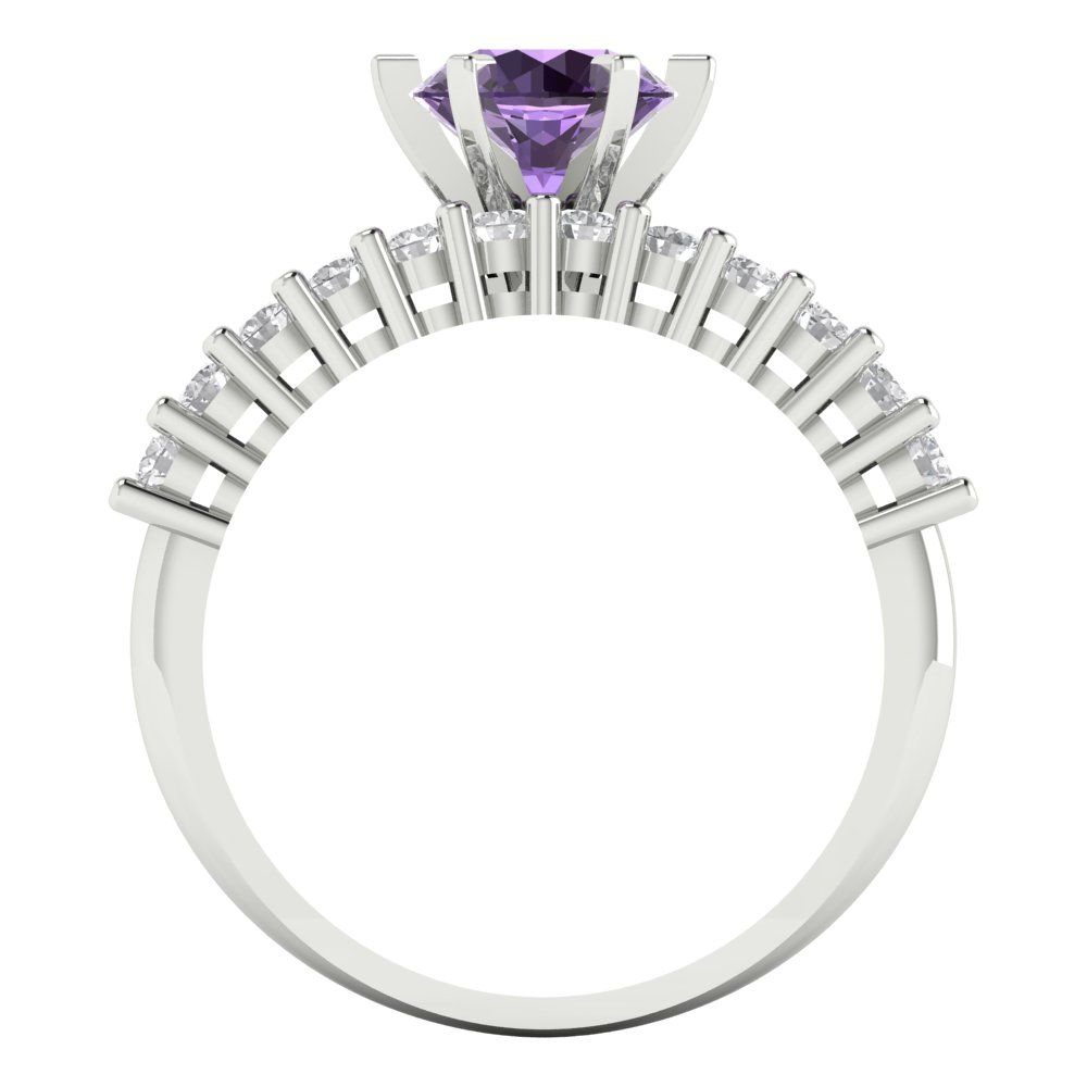 1.66 cttw Round Cut Simulated Alexandrite Bridal Set - Solid White Gold Engagement Ring & Wedding Band
