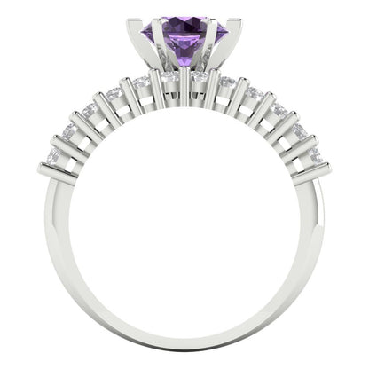 1.66 cttw Round Cut Simulated Alexandrite Bridal Set - Solid White Gold Engagement Ring & Wedding Band
