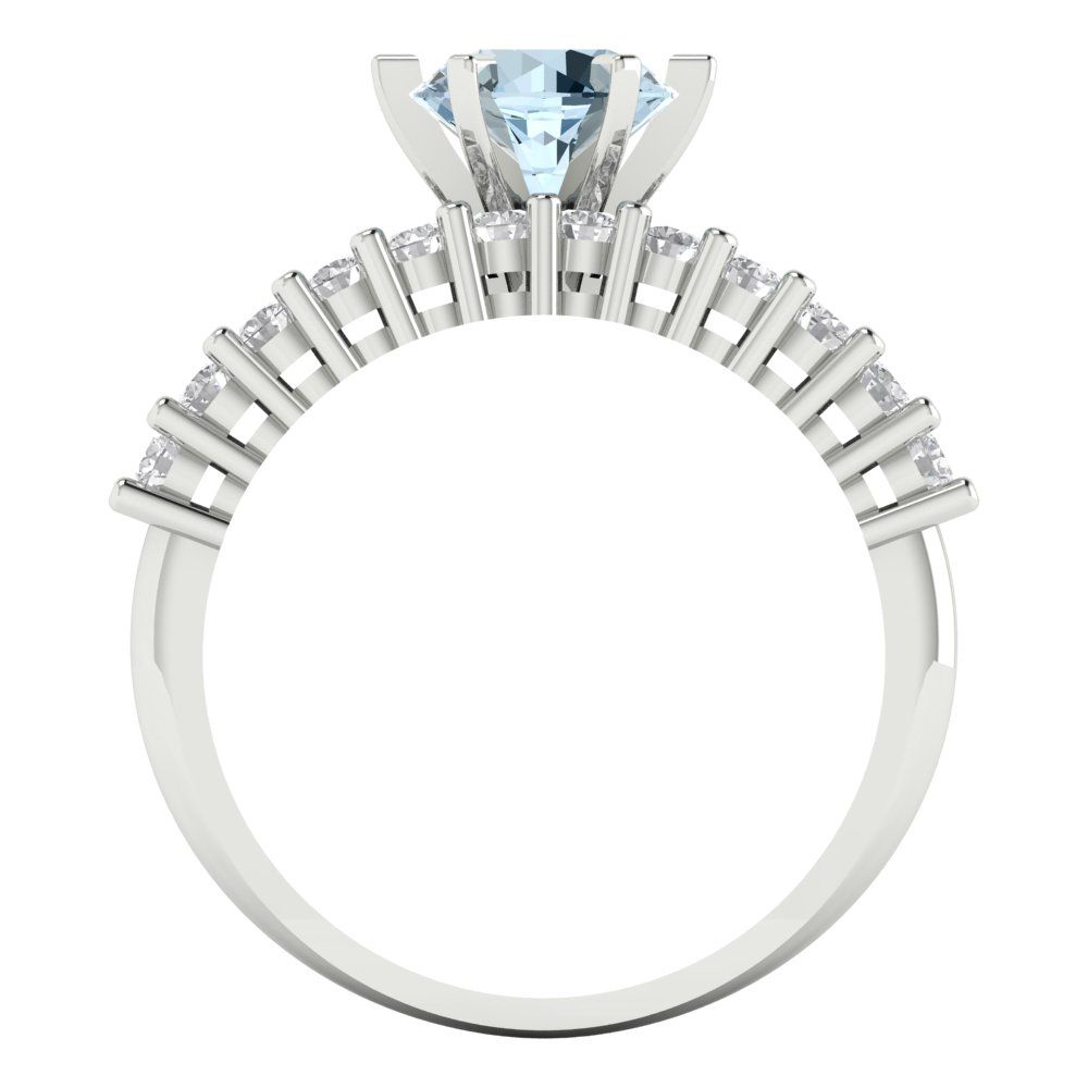 1.66 cttw Round Cut Natural Aquamarine Bridal Set - Solid White Gold Engagement Ring & Wedding Band