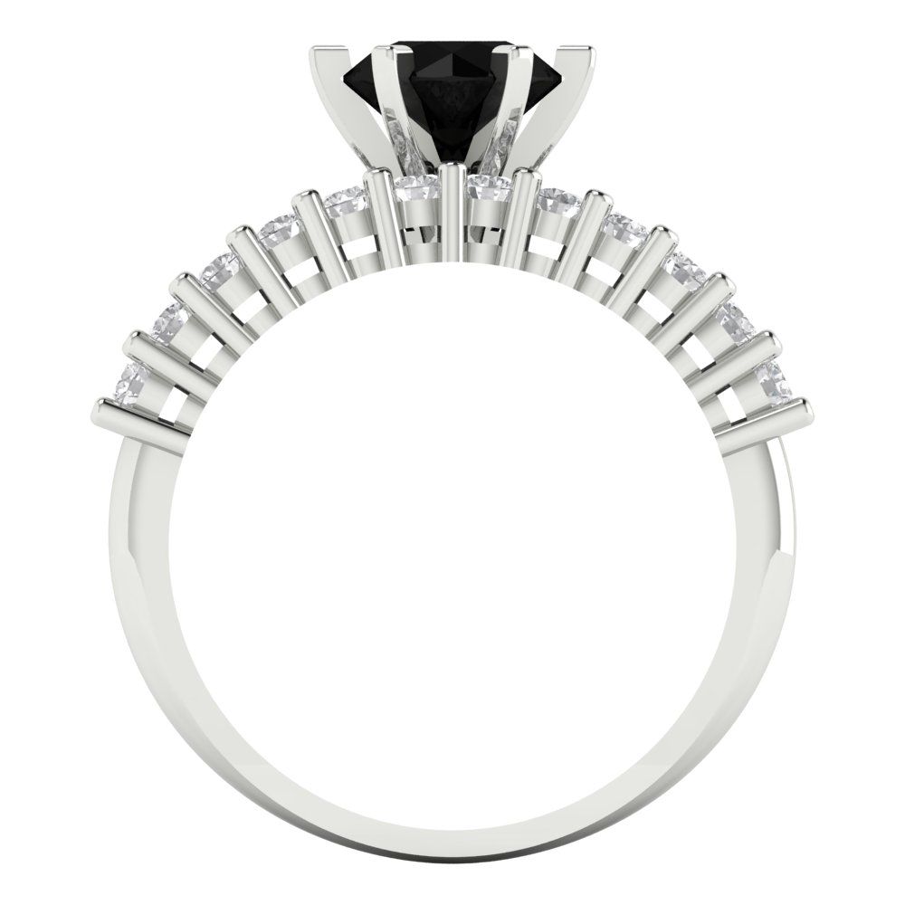 1.66 cttw Round Cut Natural Onyx Bridal Set - Solid White Gold Engagement Ring & Wedding Band