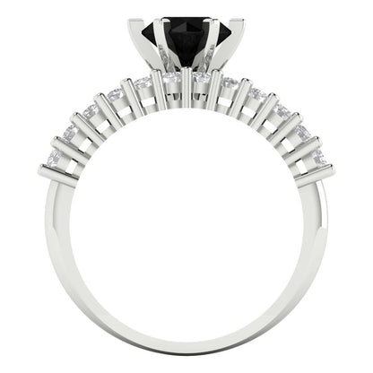 1.66 cttw Round Cut Natural Onyx Bridal Set - Solid White Gold Engagement Ring & Wedding Band