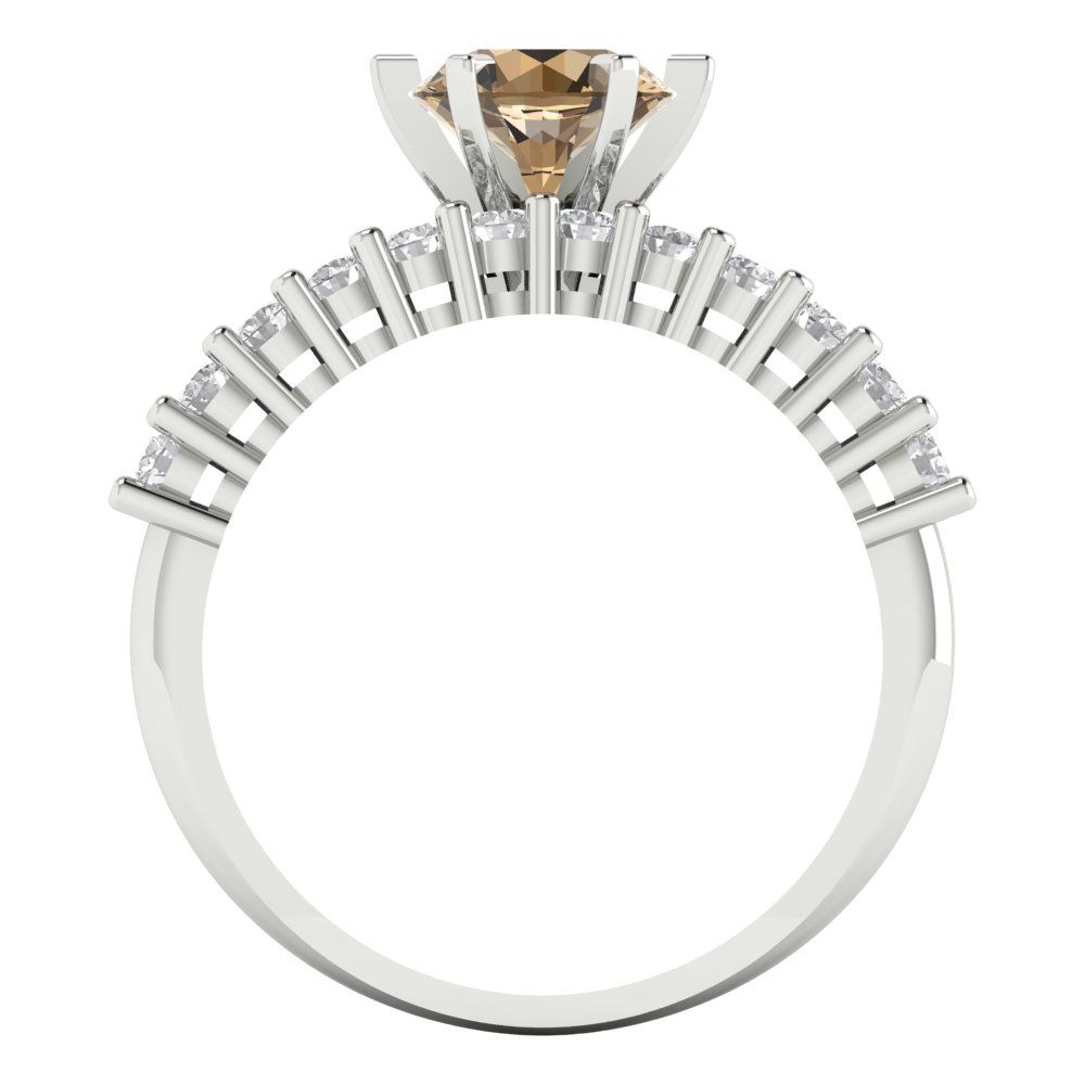 1.66 cttw Round Cut Simulated Champagne Diamond Bridal Set - Solid White Gold Engagement Ring & Wedding Band