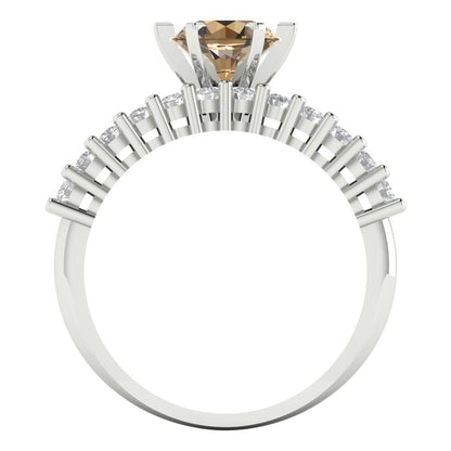 1.66 cttw Round Cut Simulated Champagne Diamond Bridal Set - Solid White Gold Engagement Ring & Wedding Band