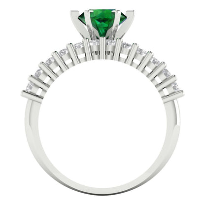 1.66 cttw Round Cut Simulated Emerald Bridal Set - Solid White Gold Engagement Ring & Wedding Band