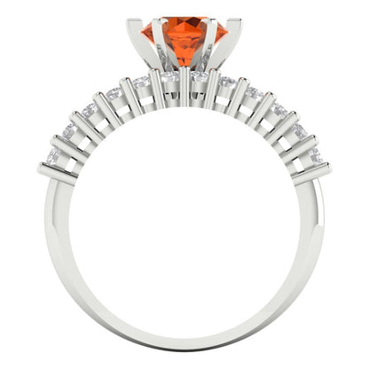 1.66 cttw Round Cut Simulated Ruby Bridal Set - Solid White Gold Engagement Ring & Wedding Band
